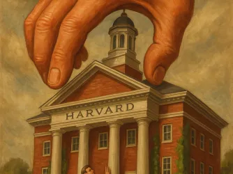 Giant hand reaches for Harvard Hall